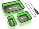 Collapsible Magnetic Parts Organizer Trays & 12" Flexible Magnetic Pickup Tool, 3 Different Size Magnet Tool Trays & Pick-Up Sweeper for Screw, Bolts, Nuts, Washers, Pins and Metal Parts, Green