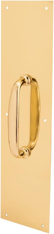 Prime-Line J 4578 Door Pull Plate with Handle, Polished Brass, 4 In. x 16 In. (Single Pack)