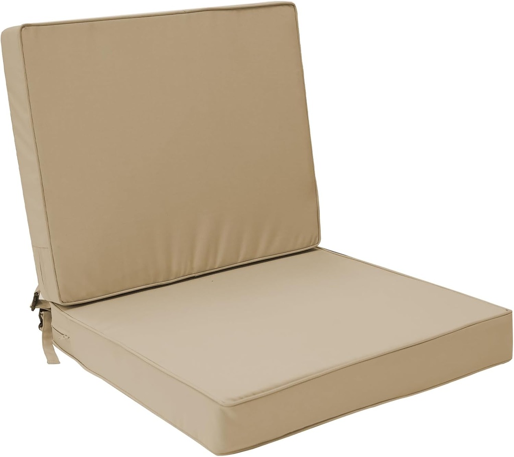 Outdoor Deep Seat Cushion Set 24" x 24", Water Repellent & Fade Resistant Cushion for Patio Furniture, Back & Seat Cushion with Removable Covers for Sofa, Couch, Beige
