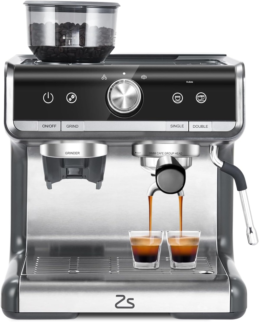 Espresso Machine, 20 Bar Coffee Maker with Milk Frother Steam Wand, Semi-Automatic Coffee Machine for Cappuccino, Latte, Fast Heating, Stainless Steel