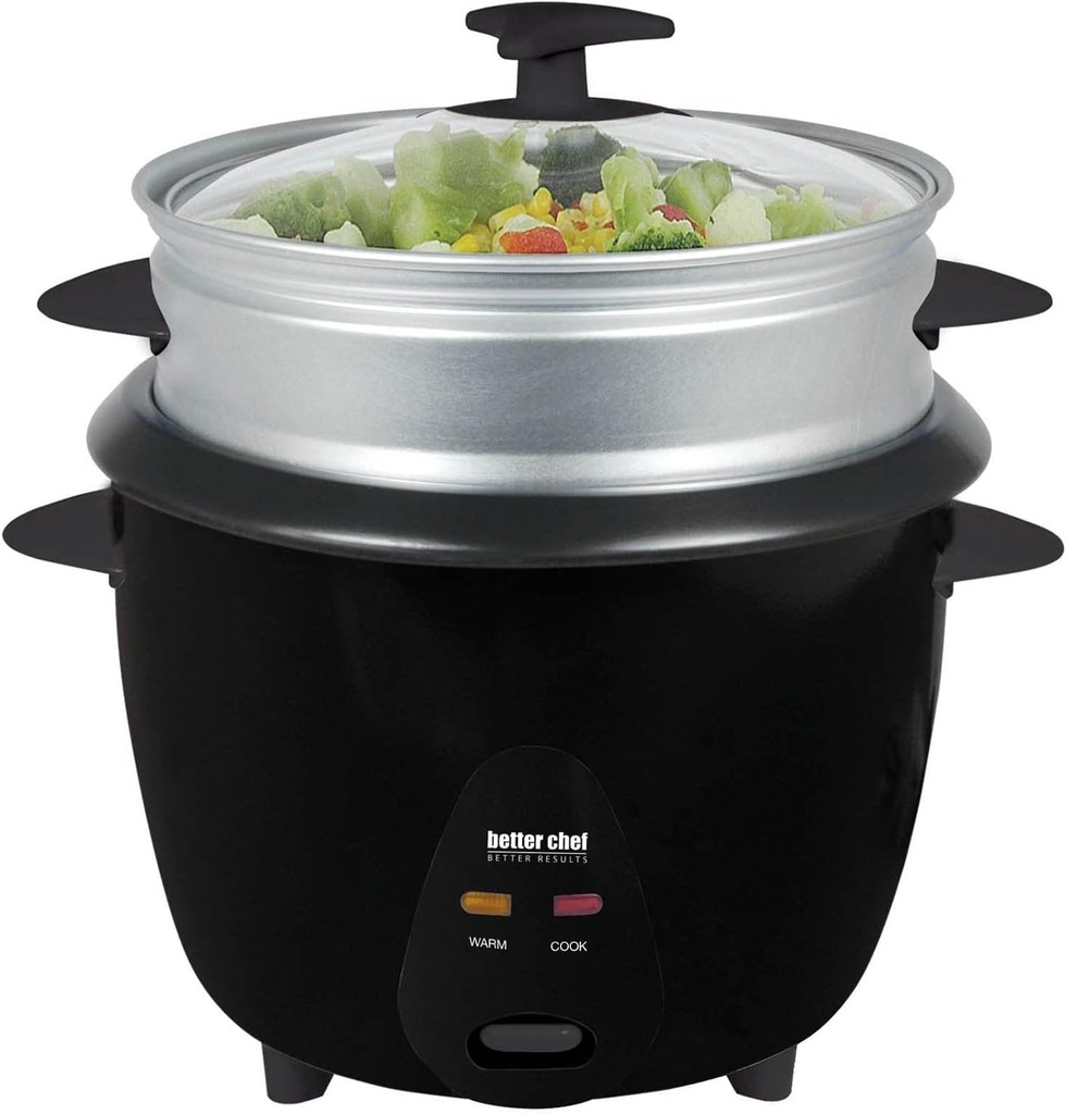 Unknown1 5 Cup Rice Cooker with Food Steamer Attachment Black Non-Stick Surface