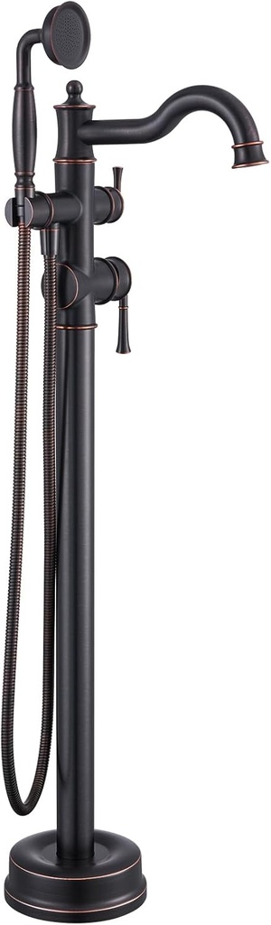 Free Standing Tub Faucet, Qinkell Classic Elegant Gooseneck Freestanding Bathtub Faucet with Sprayer Brass Luxury Floor Mount Bath Faucets High Flow Roman Tub Filler, Oil Rubbed Bronze (QC-202511ORB)