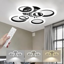 Modern LED Ceiling Light Fixture, 32" Dimmable Semi Flush Mount Ceiling Light with Remote & App Control 6 Ring Ceiling Lamp for Dining Room, Kitchen, Living Room, Bedroom, Office, Black