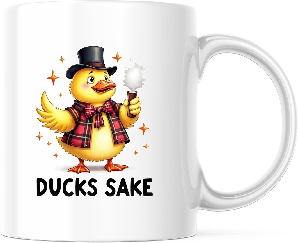 Ducks Sake Coffee Mug - Funny Cartoon Duck Mug - Top Hat Duck Tea Mug - 11 Ounce Ceramic Cup - PLDFM06460