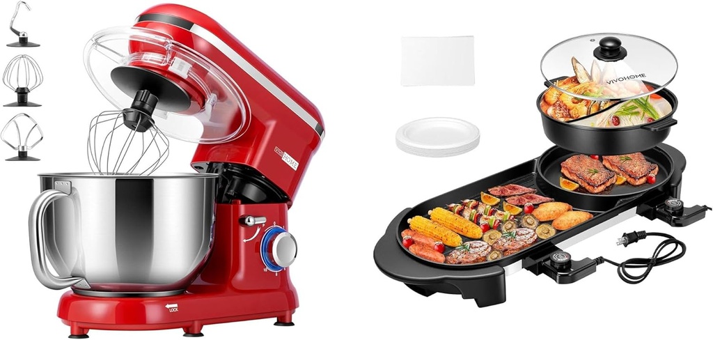 VIVOHOME Stand Mixer, 660W 10 Speed 6 Quart Tilt-Head Kitchen Electric Food Mixer with 2200W Electric Hot Pot