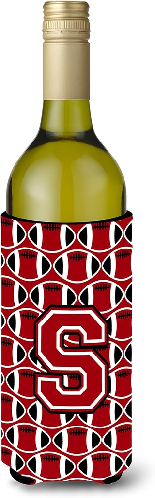 Caroline's Treasures CJ1073-SLITERK Letter S Football Red, Black and White Wine Bottle Hugger Bottle Cooler Sleeve Hugger Machine Washable Collapsible Insulator Beverage Insulated Holder