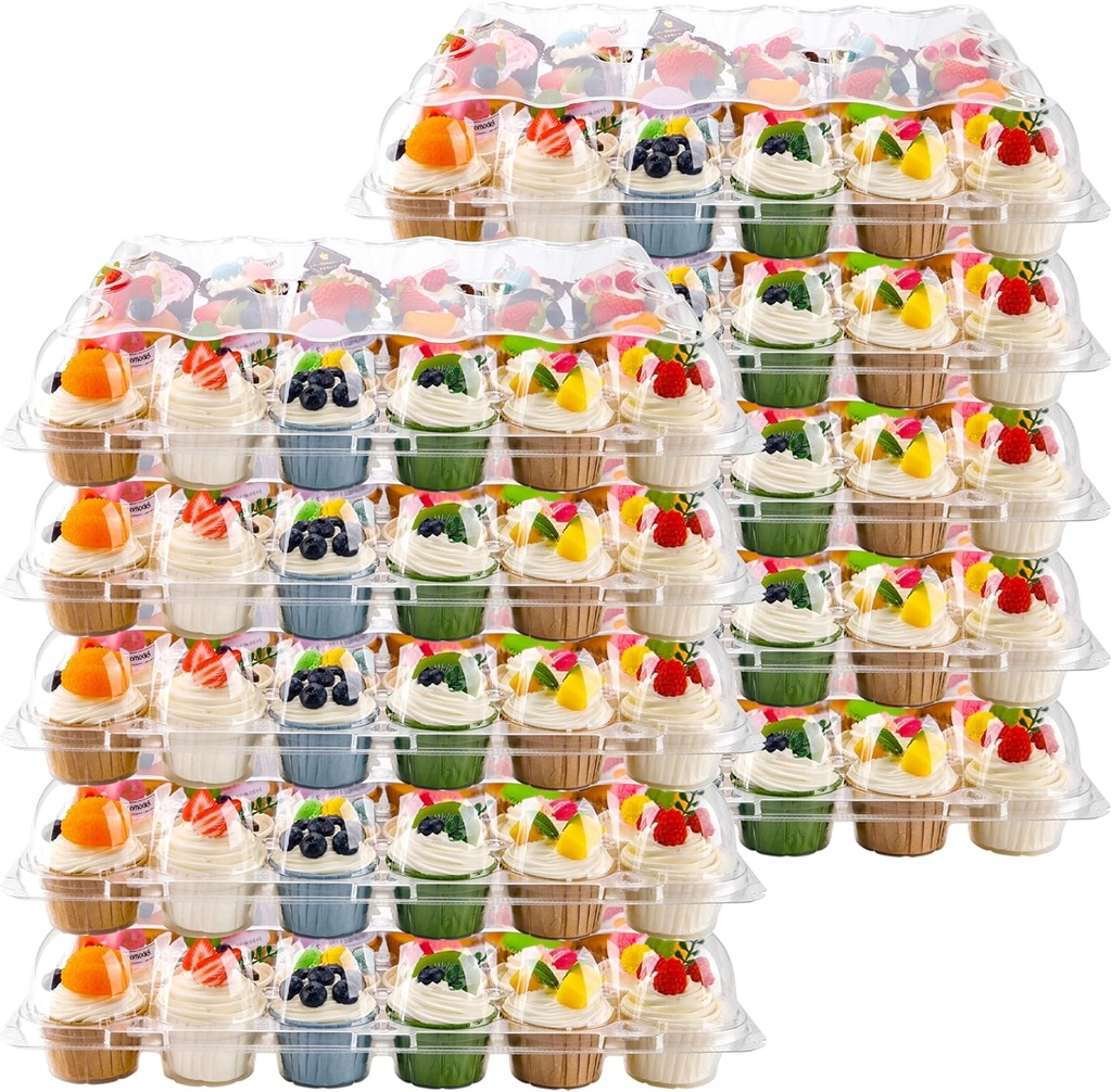 24 Count Cupcake Containers 10 Pack Cupcake Holders with Detachable Tall Dome Lids Clear Plastic Stackable Cupcake Boxes for 240 Cupcakes, BPA Free, Standard Size