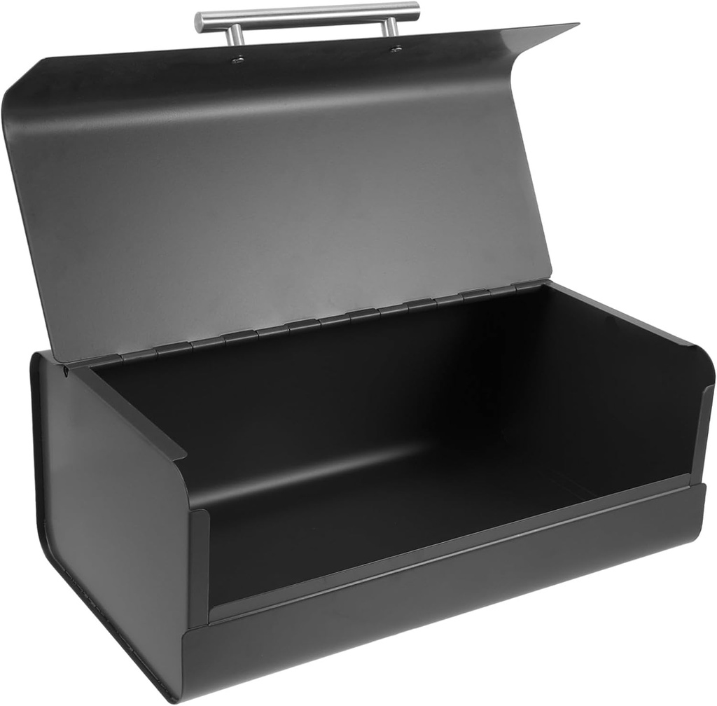BESTYASH Multi-function Capacity Iron Bread Box with Hinged Lid Fingerprint-resistant Food Organizer for Kitchen Supplies and Bread Storage Black Matte Finish for Moisture Control and Use