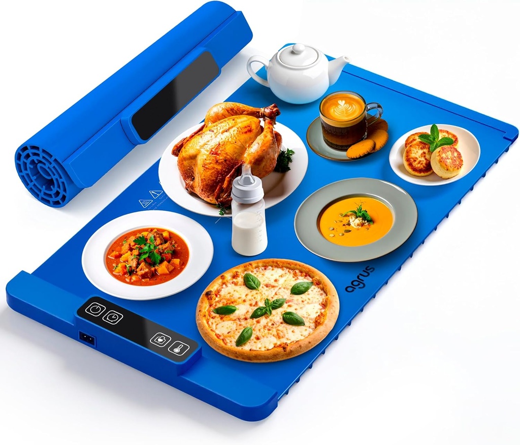 Silicone Food Warming Mat Electric Heating Tray 5‑Level Temp Control Roll‑Up Pad for Buffet Party Kitchen Countertop, Portable Hot Plate