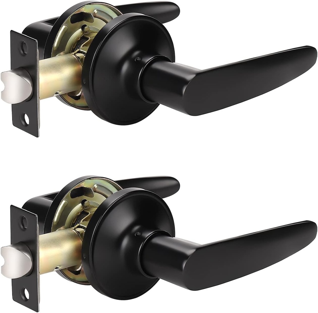 KNOBWELL 2 Pack Matte Black Door Levers Interior Door Handles for Hallway/Closet, Passage Door Knobs with Straight Levers (NO Key)