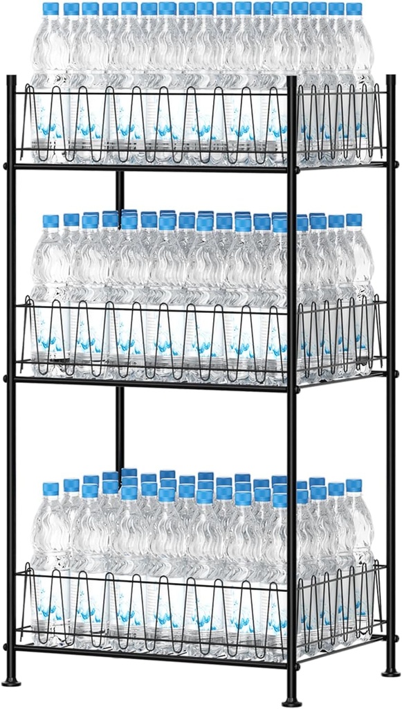 smusei 3 Tier Drink Organizer for Pantry Water Bottle Storage Rack, Multifunctional Drink Storage Free Standing Bottled Water Holder Beverage Soda Can Tumbler Dispenser Stand for Kitchen