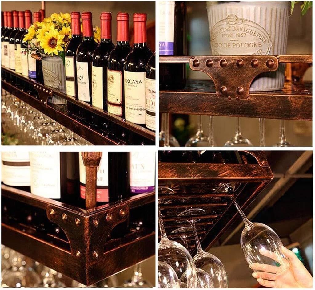 Hanging Wine Holder from Ceiling/Wall Wine Rack for Wine Bottles/Wall Mounted Wine Bottle Rack/Floating Wine Shelf and Glass Rack Set Wall Mounted for Kitchen, Dining Room, Bar, Wine Cellar The New(80