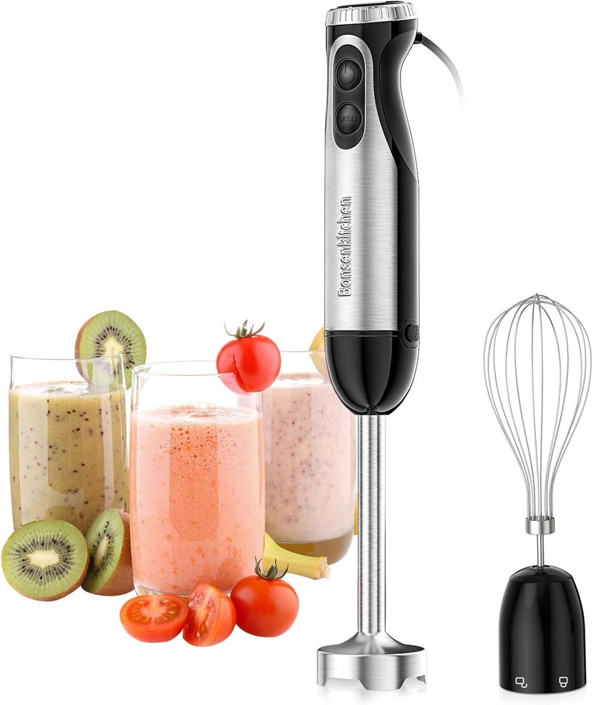 Bonsenkitchen 500W Immersion Hand Blender, 20-Speed & Turbo Mode, 304 Stainless Steel, Perfect for Soup, Smoothie, Puree, Baby Food, Easy Clean & Versatile Use