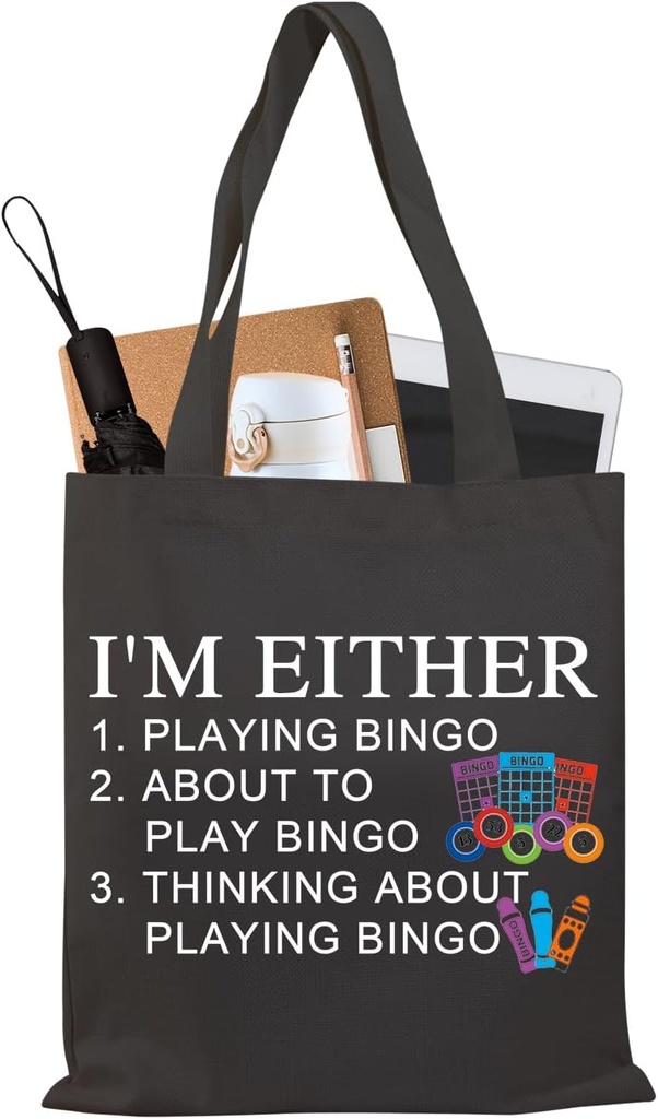 BDPWSS Bingo Tote Bag Bingo Lover Gift Bingo Player Gift Bingo Gambler Shoulder Bag Funny I'm Either Playing Bingo Quote Gift
