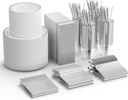 ROVSUN 800 Pieces Silver Disposable Dinnerware Set 100 Guests, Elegant Plastic Plates for Party Wedding,100 Dinner Plates,100 Dessert Plates,100 Cups,100 Silverware set,100 Napkins, 100 Straws