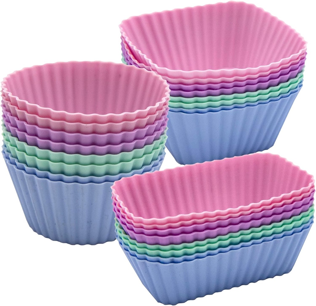 Silicone Cupcake Liners Lunch Box Dividers，Non-Stick Silicone Muffin Cups, Bento Box Accessories for Kids (24Pcs: 4 Color)