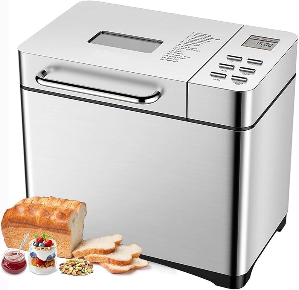 Bread Maker Machine With Nonstick Ceramic Pan - 2.2LB Large Automatic Bread Machine With 17 Programs, 15 Hours Timer And 3 Loaf Sizes - LCD Touch Panel, Professional Bread Maker For Breakfast, Picnic