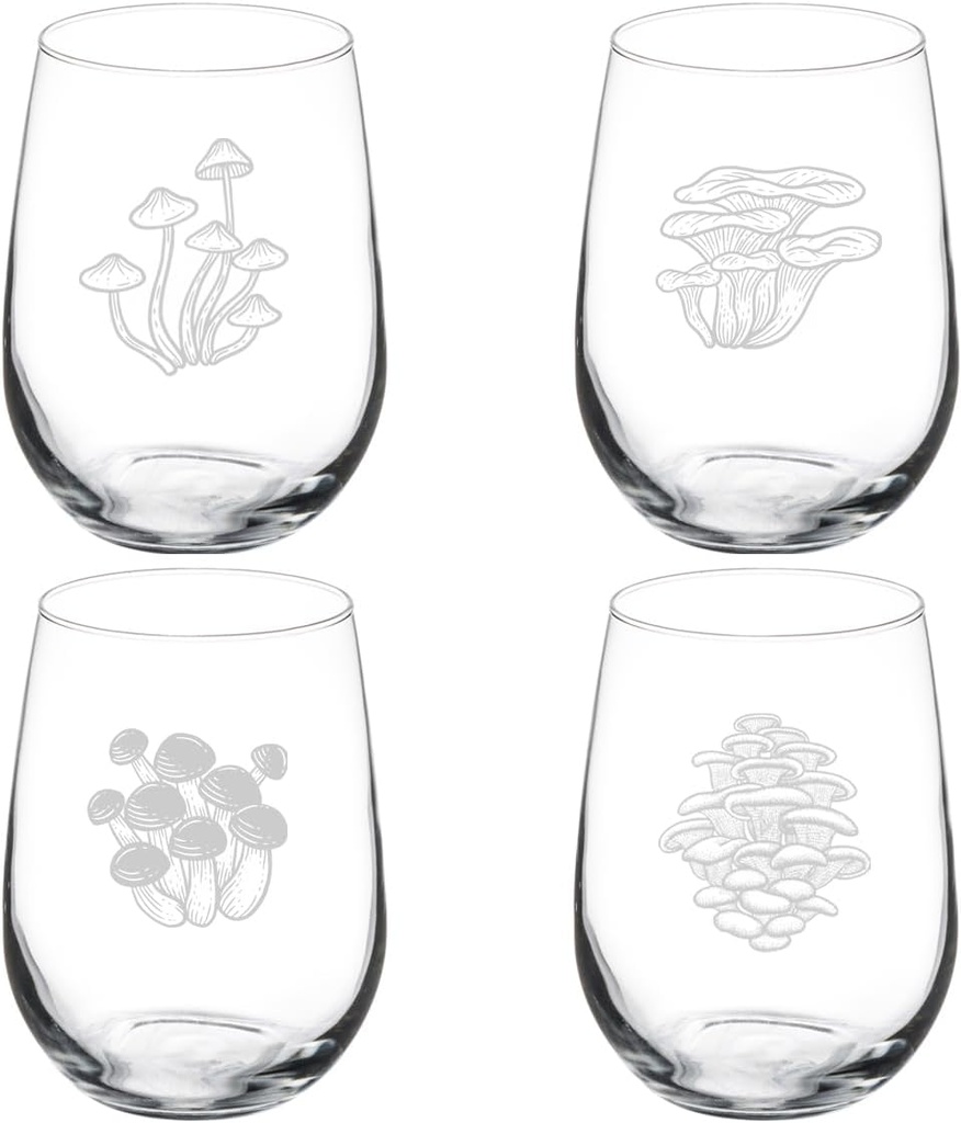 MIP Set of 4 Wine Glass Gift Mushroom Collection (17 oz Stemless)