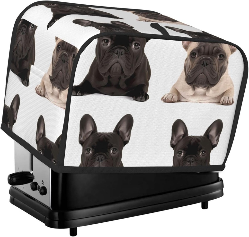 French Bulldog 2 Slice Toaster Covers Dustproof Splash-Proof Bread Machine Cover Fingerprint Protectors Small Washable Kitchen Appliance Cover Universal Size