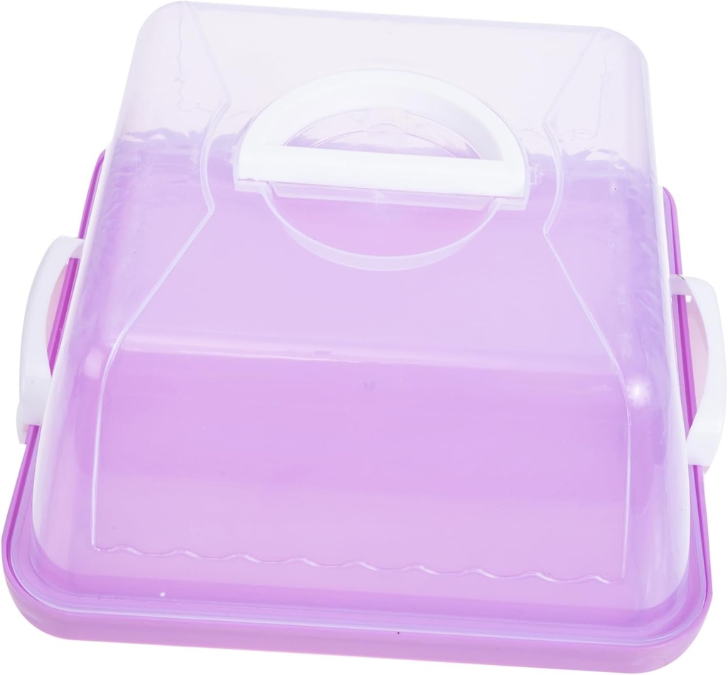Healifty Portable Square Purple Cake Carrier with Lid and Handle Thickened Transparent Plastic Cake Storage Container Food Safe Holder and Desserts