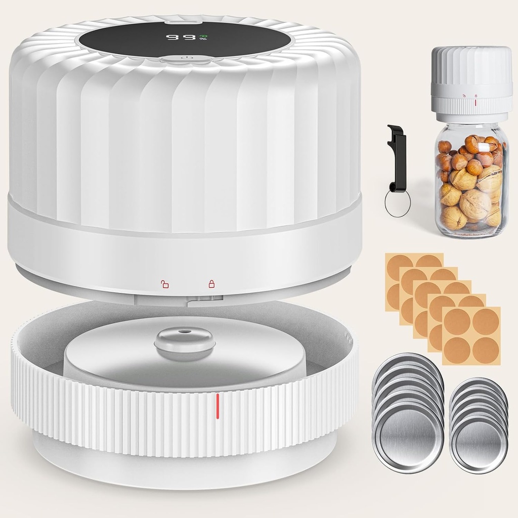 Fully Automatic Mason Jar Vacuum Sealer Kit - Auto Stop Mason Jar Vacuum Sealer Kit, Jar Vacuum Sealer for Mason Jars, Jar Vacuum Sealer, A Must-Have for Canned Foods Pantry Canning Pickling