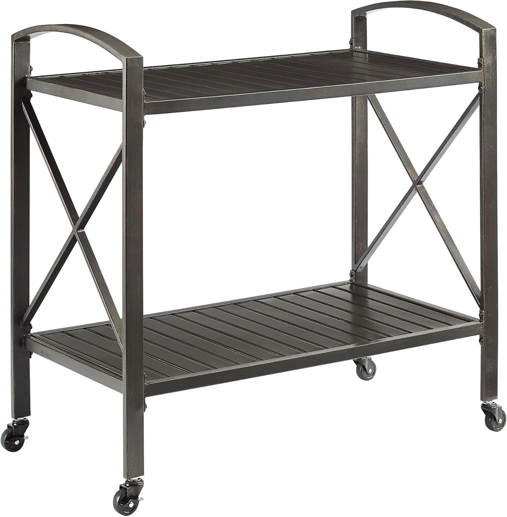 Crosley Furniture Kaplan Rolling Metal Outdoor Bar Cart for Backyard, Pool, Patio, Deck, Oil-Rubbed Bronze