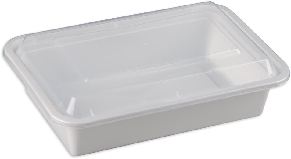 SAFEPRO 38 oz. White Rectangular Microwavable Container with Clear Lid, Lunch Food Box, Plastic Take-Out Containers (Case of 50)