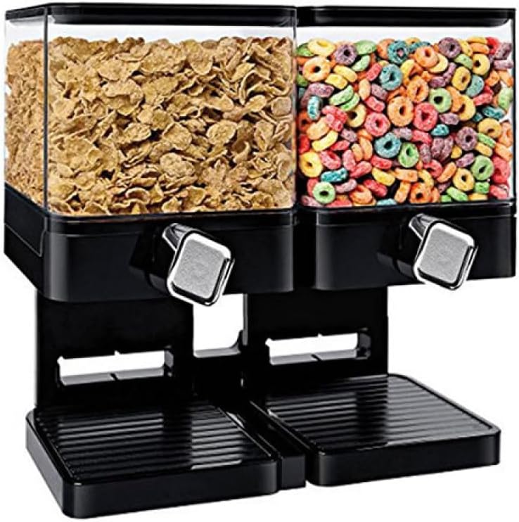 TopHomer Dual Control Cereal Dispenser Countertop with Detachable Bottom Tray and Wheel Paddle Outlet Design for Pantry Kitchen Organization Oatmeal Nut Candy (Black)