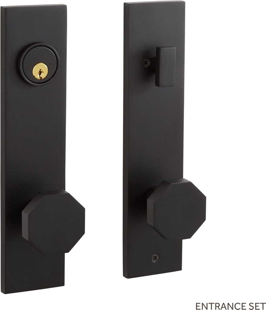 Signature Hardware 951089-KE-234 Ambrus Solid Brass Keyed Entry Door Knob Set with 2-3/4" Backset - Satin Black
