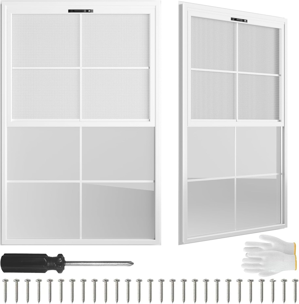 2 Pack 24" x 36"Shed Window, with Plastic Glass and Fiberglass Screen for Shed, Chicken Coop, Playhouse, Household, Garage