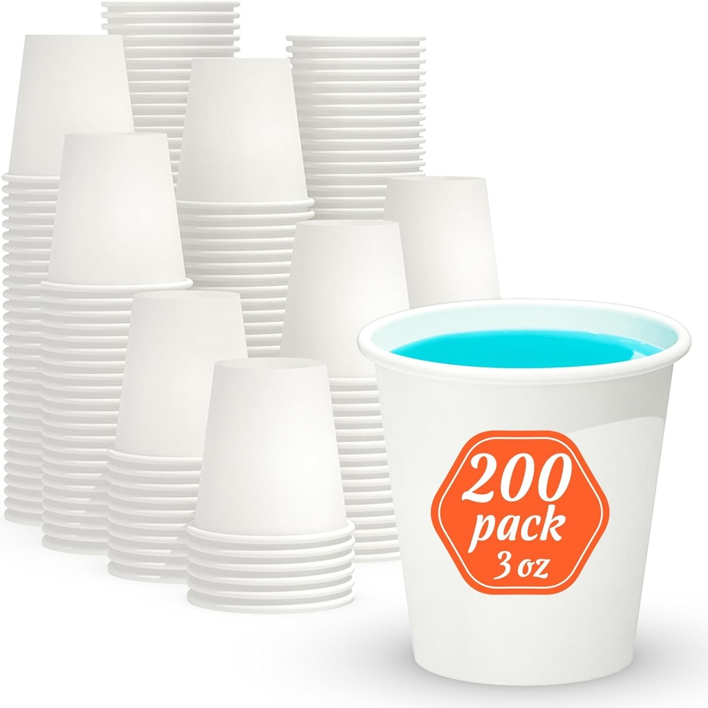 200 Count 3 oz Disposable Coffee Cups, Bathroom Mouthwash Cups, Leak-Free Food Safe Small Paper Mini Cup