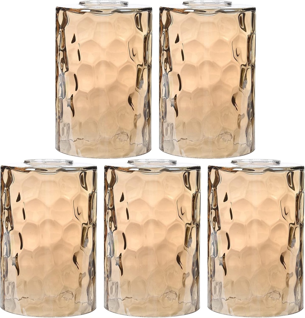 Glass Lamp Shade Replacement Globe & Cover for Light Fixture, 6-1/16" Height 4-1/16" Diameter, 1-5/8 inch Fitter, 5 Pack Amber Hammered Water Ripple Cylinder Glass Shade