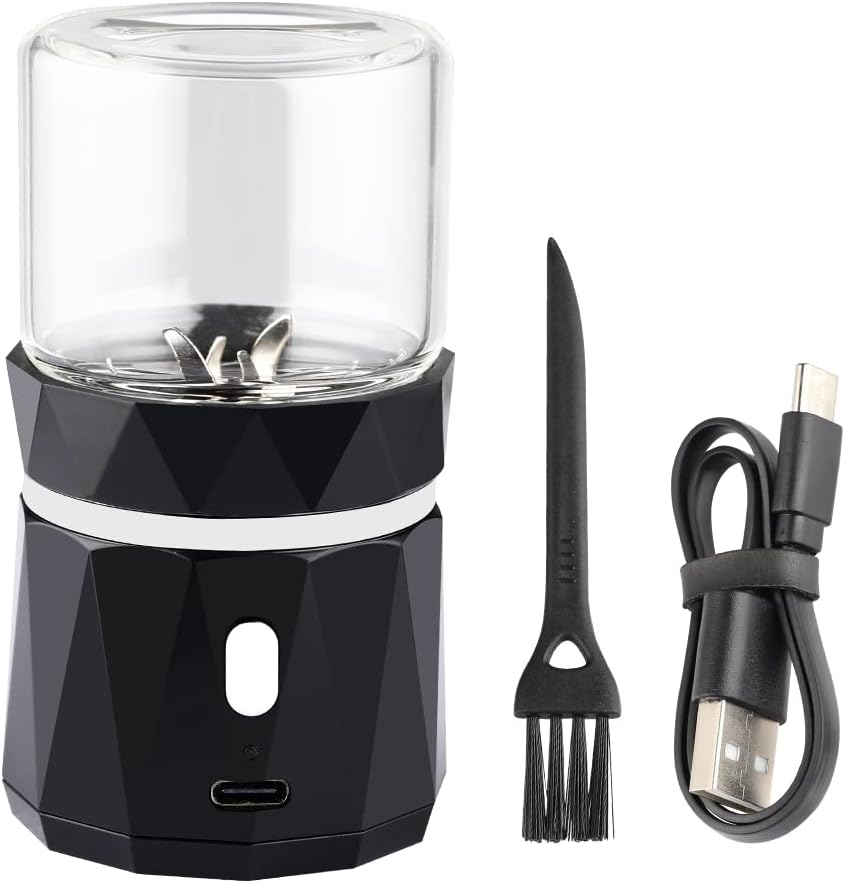 Mini Small Herb Grinder Electric, Spice Crusher With 2inx3.5inches 1.7oz/50ml Glass Jar, Portable Rechargeable Automatic