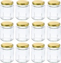 HARFINGTON 12pcs Hexagon Glass Honey Jars 6.1oz Small Mini Honey Jar Container with Gold Lids for Wedding Party Favors Bridal Shower