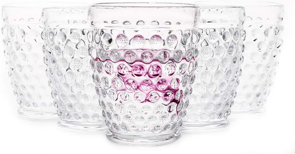 G Hobnail Drinking Glasses Old Fashioned Tumbler 10 oz 6 Set Premium Vintage Glassware Cup For Refreshments Soda Juice Whiskey Water Dinner Parties Bars Restaurants Clear