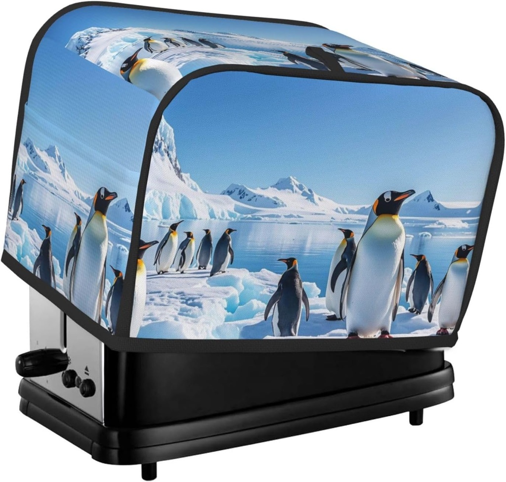Penguin Antarctica Ice 2 Slice Toaster Covers Dustproof Splash-Proof Bread Machine Cover Fingerprint Protectors Small Washable Kitchen Appliance Cover Universal Size