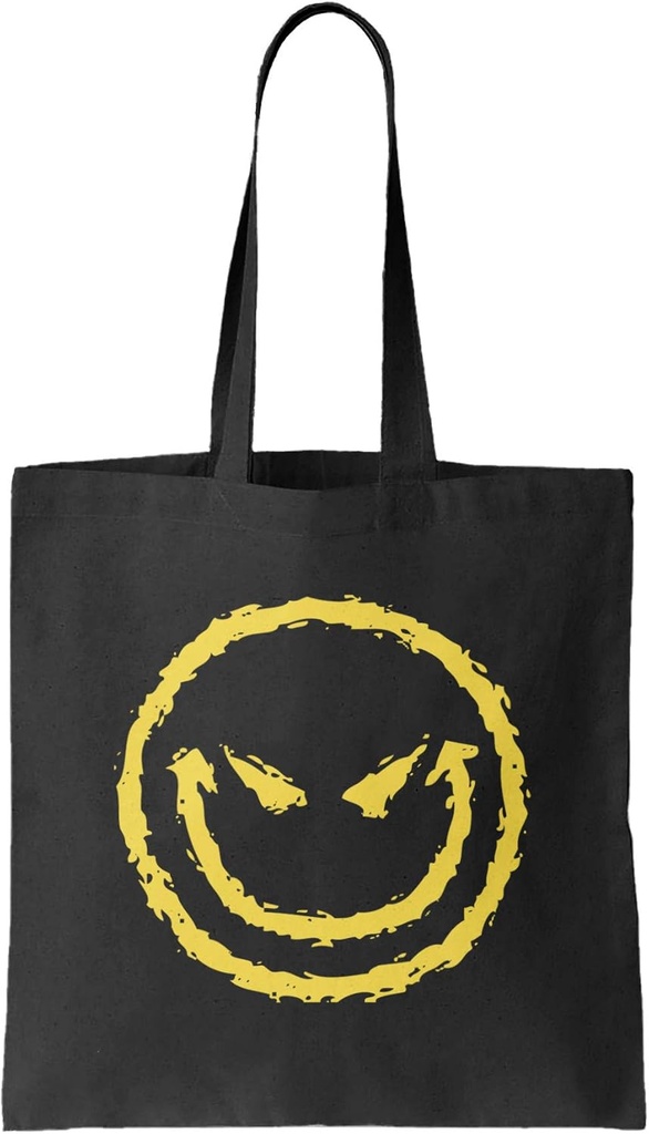 Evil Smile - Funny Badass Emoticon Reusable Grocery Tote Bag (Black)