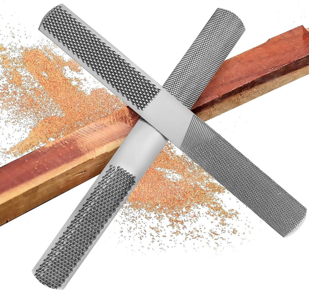 (2 Pack) 4 Way Wood Rasp File, Premium Grade High Carbon Hand File and Round Rasp, Half Round Flat & Needle Files for Sharpening Wood and Metal Tools