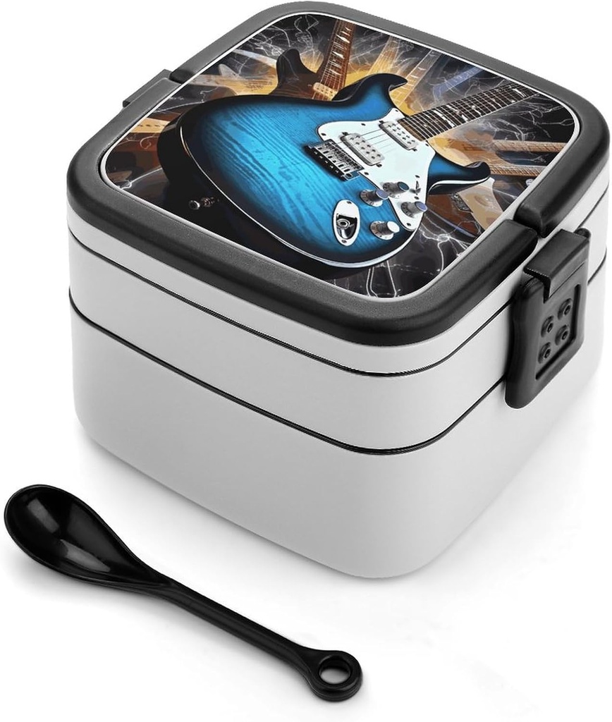 Bento Box Adult Lunch Box All-in-One Stackable Leakproof Lunch Containers with Compartments Double Layer Leak-Proof Magic Electric Guitar Music Lunch Boxes for Women Men Office Work Picnic