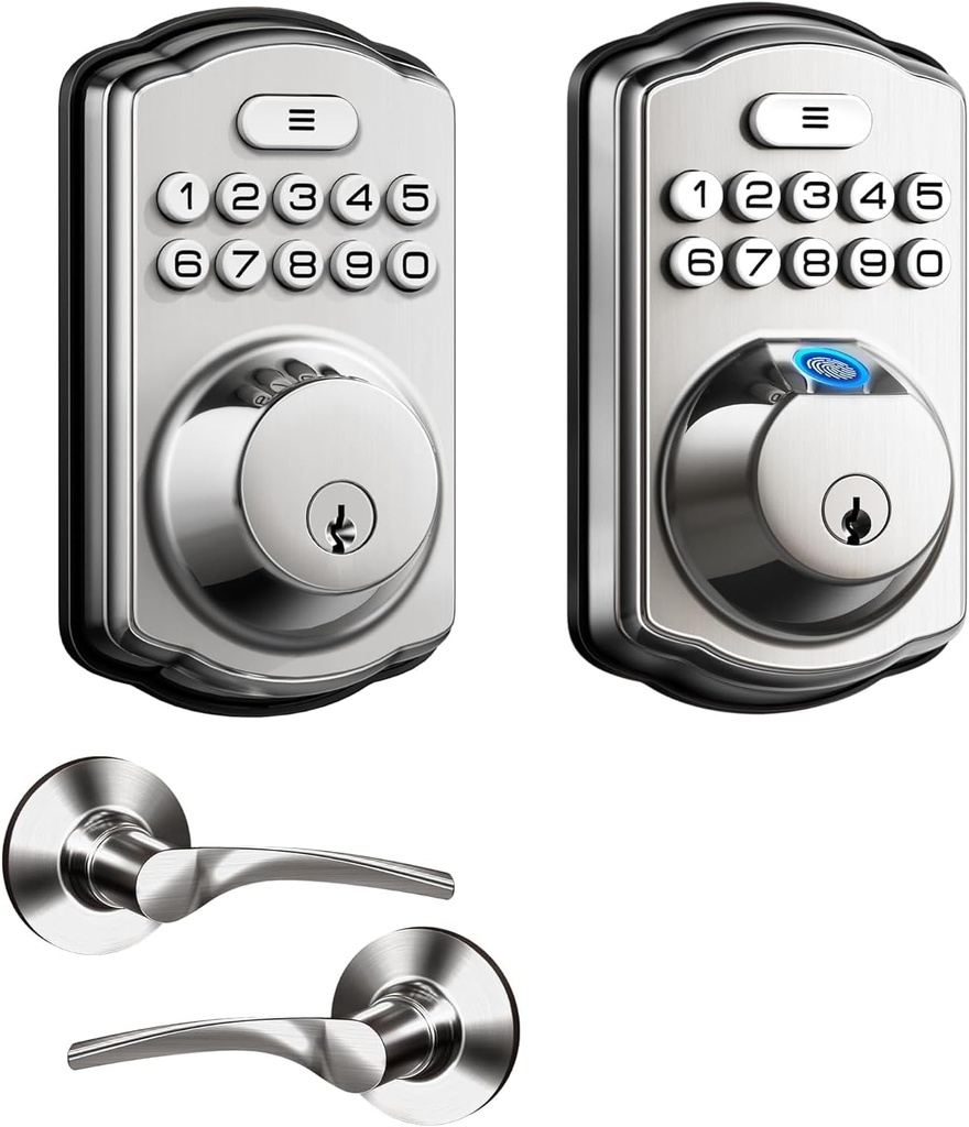 Veise Door Lock with Handle Set Bundle, Satin Nickel