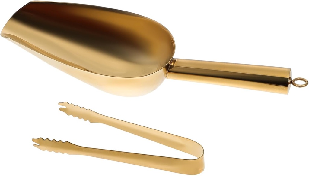 Garneck Stainless Steel Ice Cube Shovel Clip Set Kitchen Bar Tools Food Tongs Heavy Duty Ice Scoop for Parties and Events Dishwasher Safe