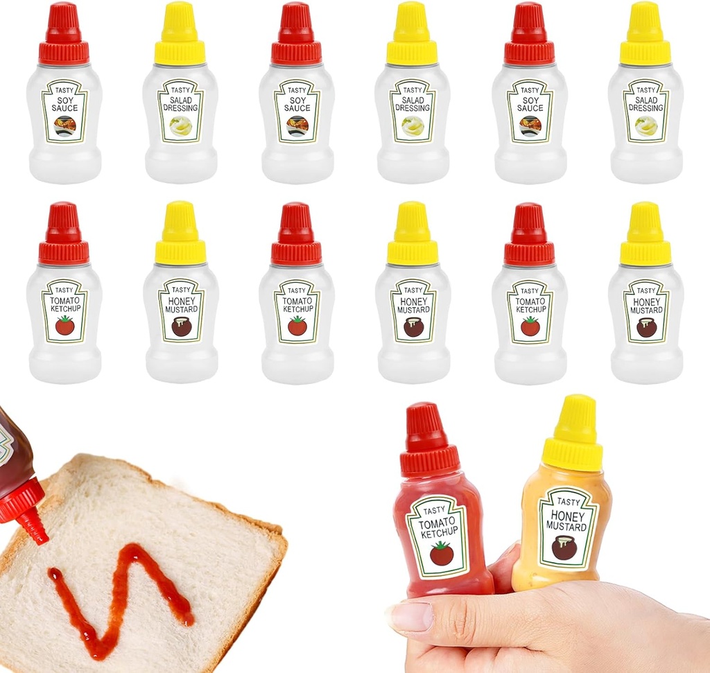 Fantasyon 12 Pcs Mini Ketchup Bottles for Bento Box Accessories 25ml Condiment Squeeze Bottles Plastic Sauce Container for Sauce Condiment Honey Mustard Portable Lunch Box Dressing Dispensers