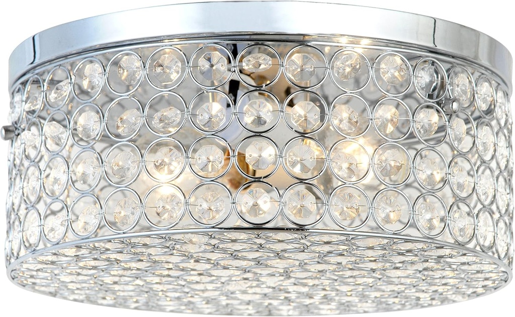 Elegant Designs FM1003-CHR Elipse Crystal 12 Inch Modern Metal 2 Light Round Ceiling Flush Mount Fixture, Chrome