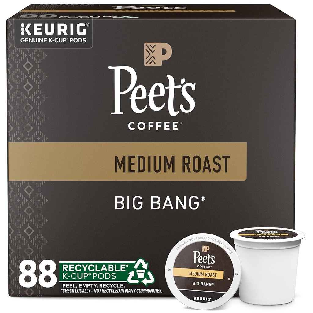 Peet's Coffee, Medium Roast Keurig K-Cup Pods - Big Bang 88 Count (4 Boxes of 22 Pods)