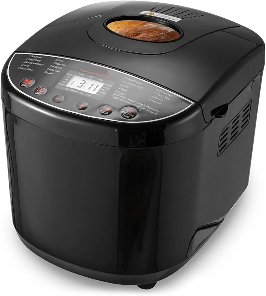 Bread Maker, 19-in-1 2LB Dough Machine, Nonstick Ceramic Pan Automatic Breadmaker with Gluten Free Setting, Automatic Compact Dough Machine Nonstick,Digital,3 Loaf Sizes, 2 Crust Colors, Black