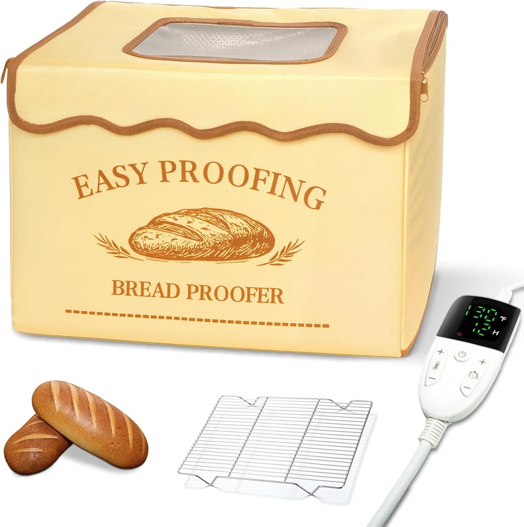 Bread Proofing Box, Three-sided Heating Foldable Zippered Sourdough Warmer Heater w/Adjustable Temperature & Timer Controller, Pizza Dough Proofing Sour Dough Starter Kit Making Baking Supplies Gifts