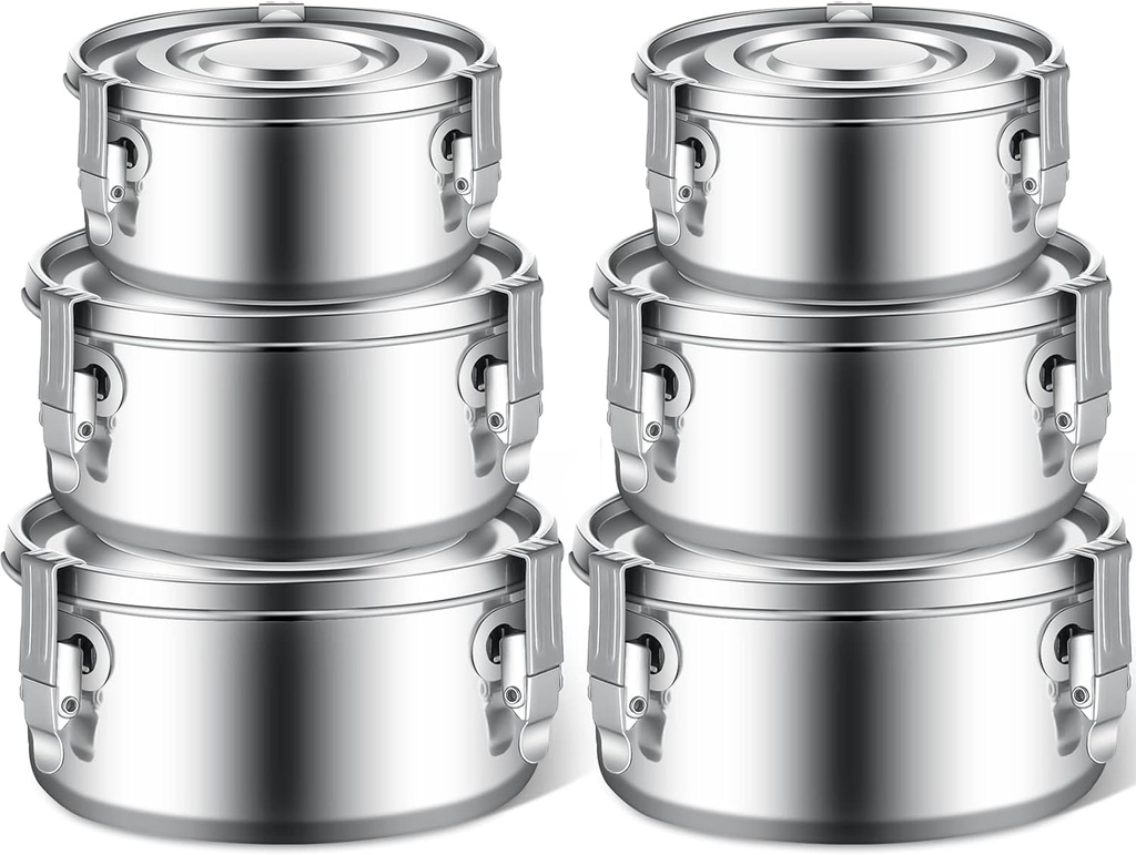Zopeal 6 Pcs Stainless Steel Food Storage Containers with Lid Bento Lunch Boxes Reusable Metal Flat Canisters for Camping Trips Picnic Snacks Soups Salads Leftovers, 3 Sizes (22oz, 34oz, 54oz)