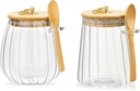 2 Pcs Glass Jars with Bamboo Lids and Spoon, Sugar Container Set, Coffee Grounds Container, Jars for Overnight Oats, Loose Leaf Tea Storage, Spice Jars for Countertop (2)