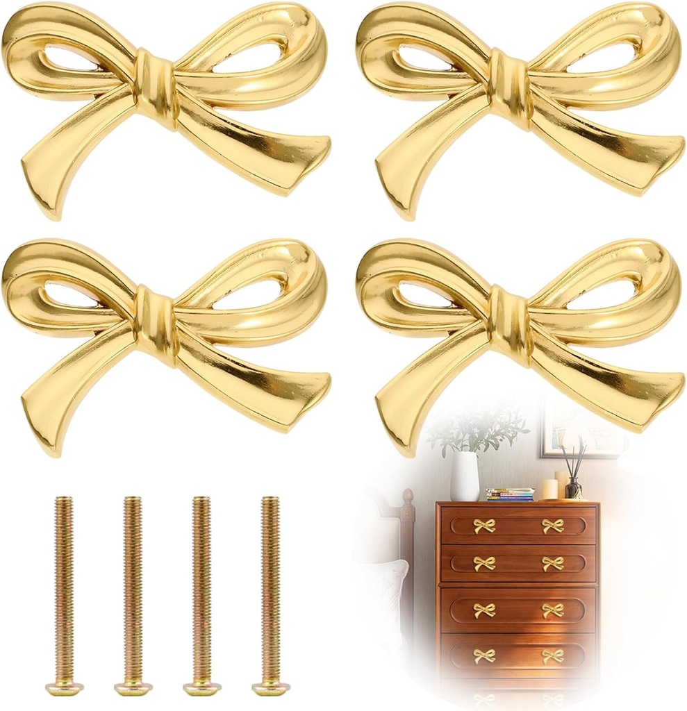 4 Pcs Bow Shaped Cabinet Handle Zinc Alloy Bow Shape Cabinets Knobs with Screws Bow Tie Dresser Knobs Bow Shaped Drawer Cupboard Pulls Suitable for Wardrobe Drawers Storage Cabinets Bookcases (4-PCS)
