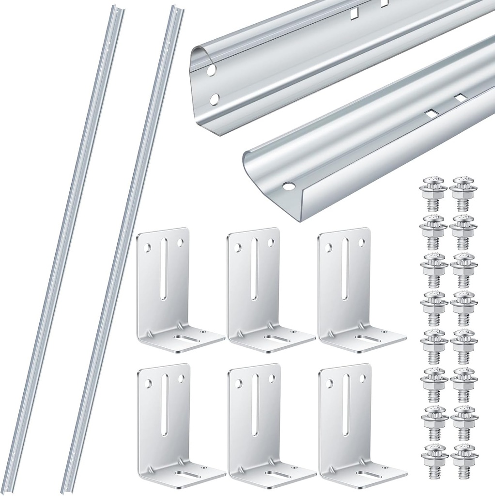 Tandefio 2 Pcs Garage Door Vertical Track Replacement with 6 Garage Door Rail Doorpost Brackets and 16 Sets of Screw and Nut Fittings Garage Door Rails Vertical Bracket for 7 ft Tall Garage Door Parts